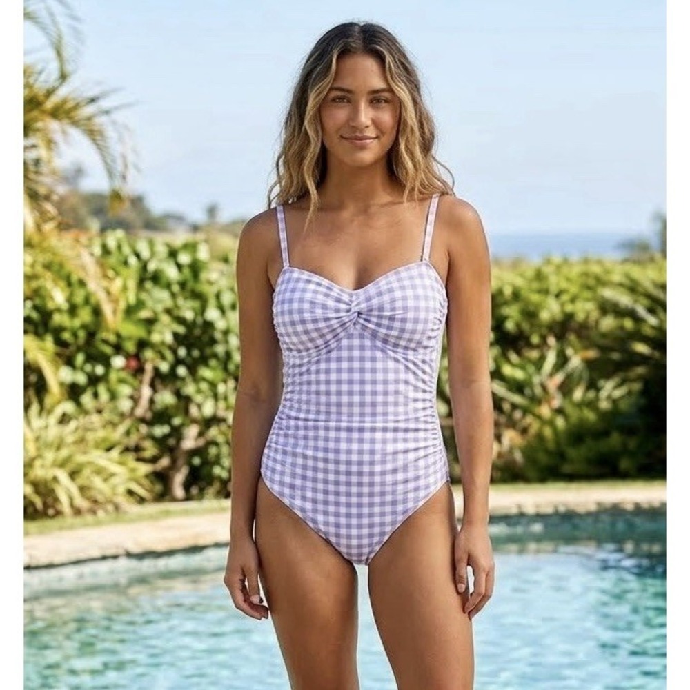 NWT Rufflebutts Periwinkle Blue Gingham Convertible Bandeau One Piece Large
